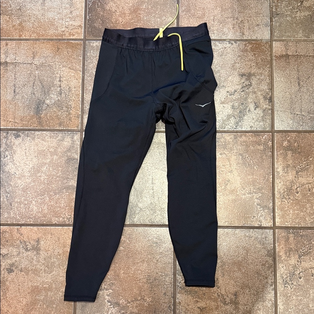 Women’s Hoka Running tights with Yellow Drawstring